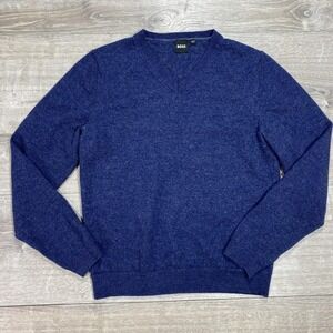 Boss Sweater Mens Small Blue V Neck Knit Pullover Slim Lightweight Casual Soft